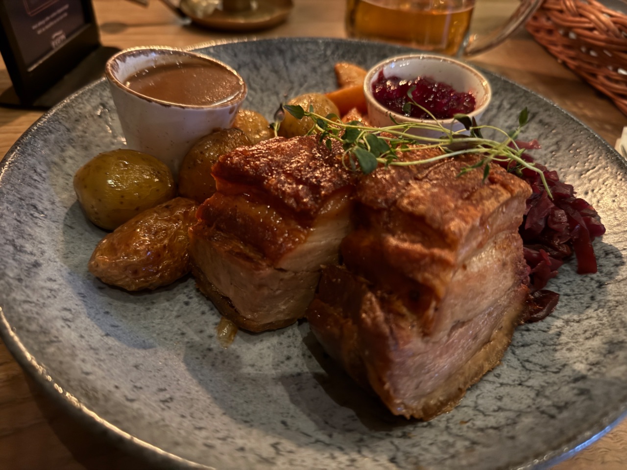 Norwegian Christmas meal featuring ribbe. Photo: David Nikel.