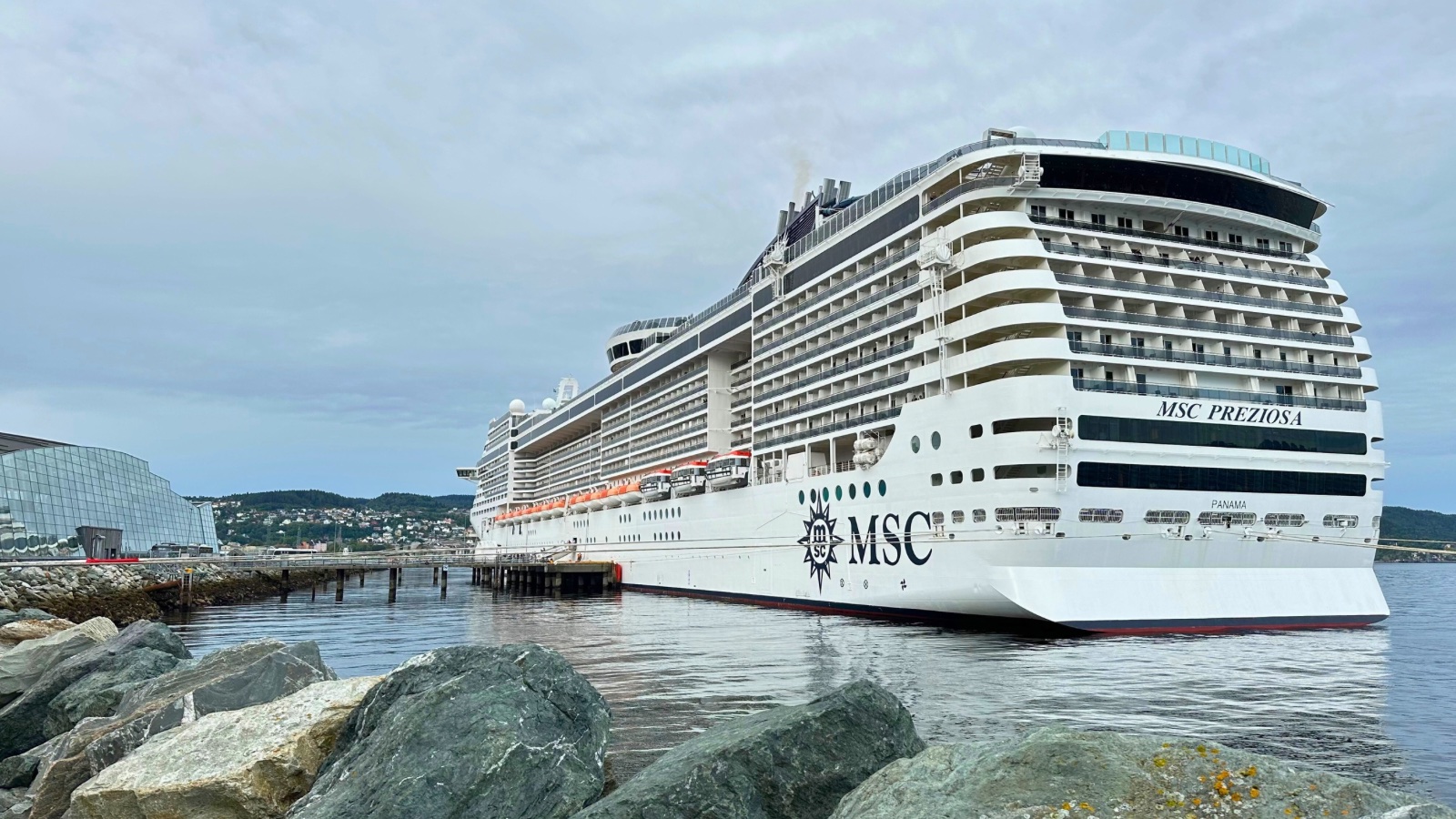 MSC Preziosa cruise ship docked in Trondheim, Norway. Photo: David Nikel.
