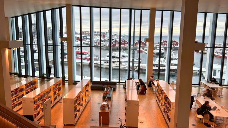 The large windows inside Stormen library in Bodø. Photo: David Nikel.