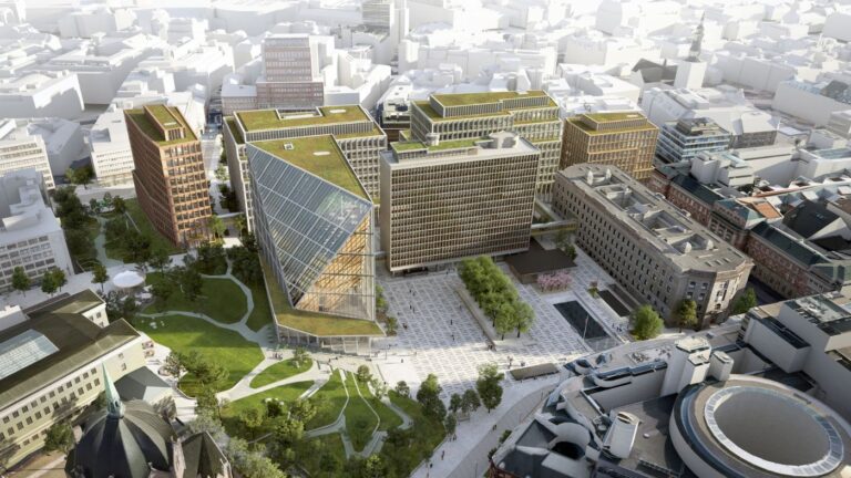 Illustration of new Oslo Government Quarter from above. Photo: Nordic Office of Architecture.