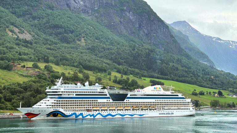 AIDA cruise ship docked in Olden, Norway. Photo: David Nikel.