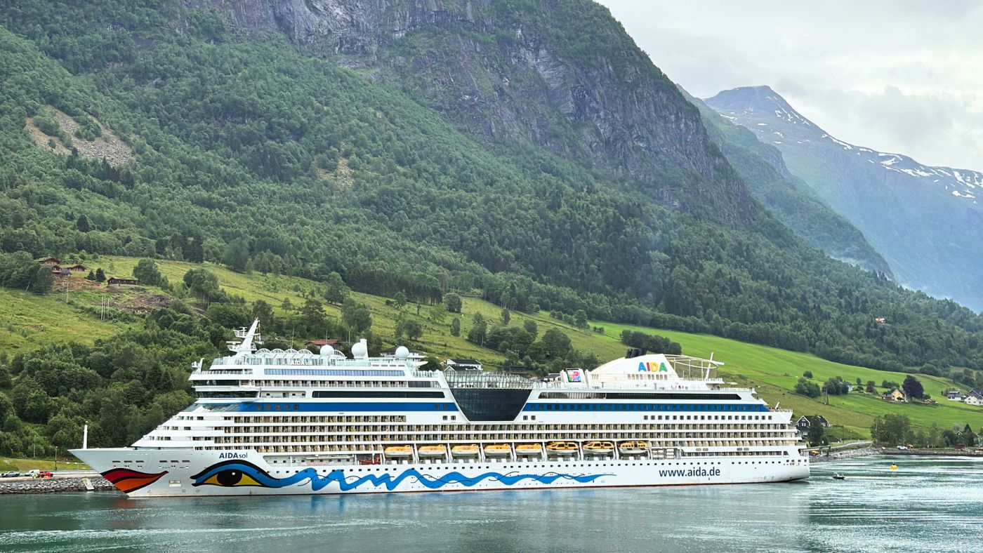 AIDA cruise ship docked in Olden, Norway. Photo: David Nikel.