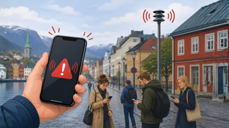 Illustration of emergency alert system being tested in Norway.