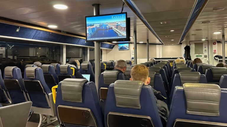 Interior of Trondheim to Kristiansund passenger ferry. Photo: David Nikel.