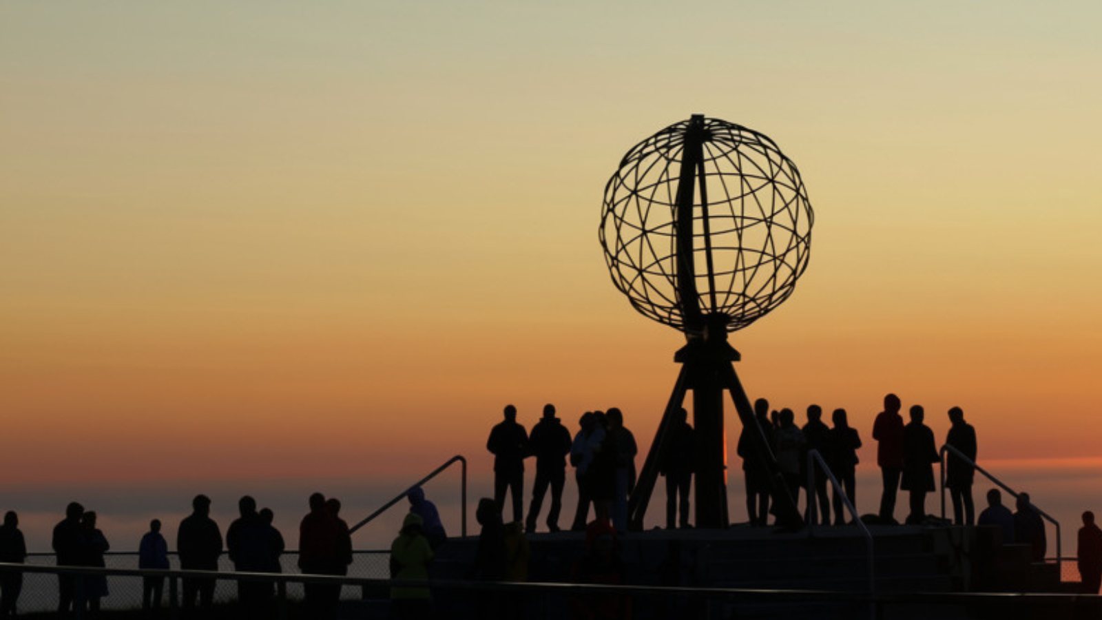 Crowd of people at Norway's North Cape in the summer.