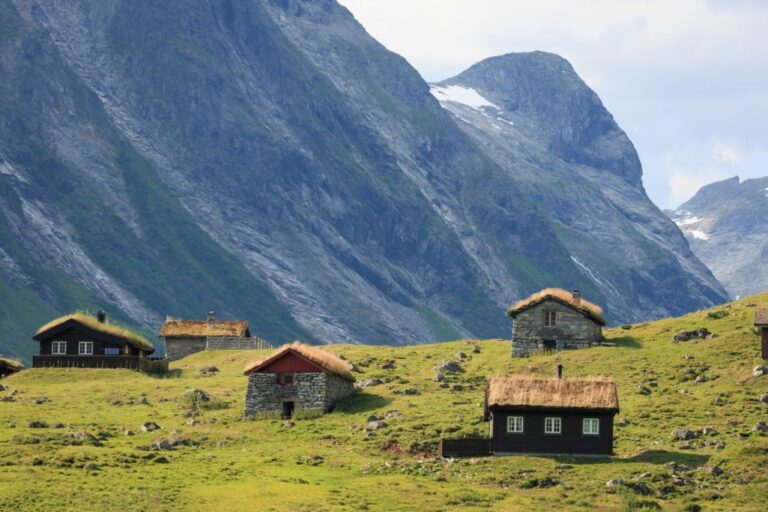 Summer farm buildings on a Norwegian ‘seter’ in the fjord region.