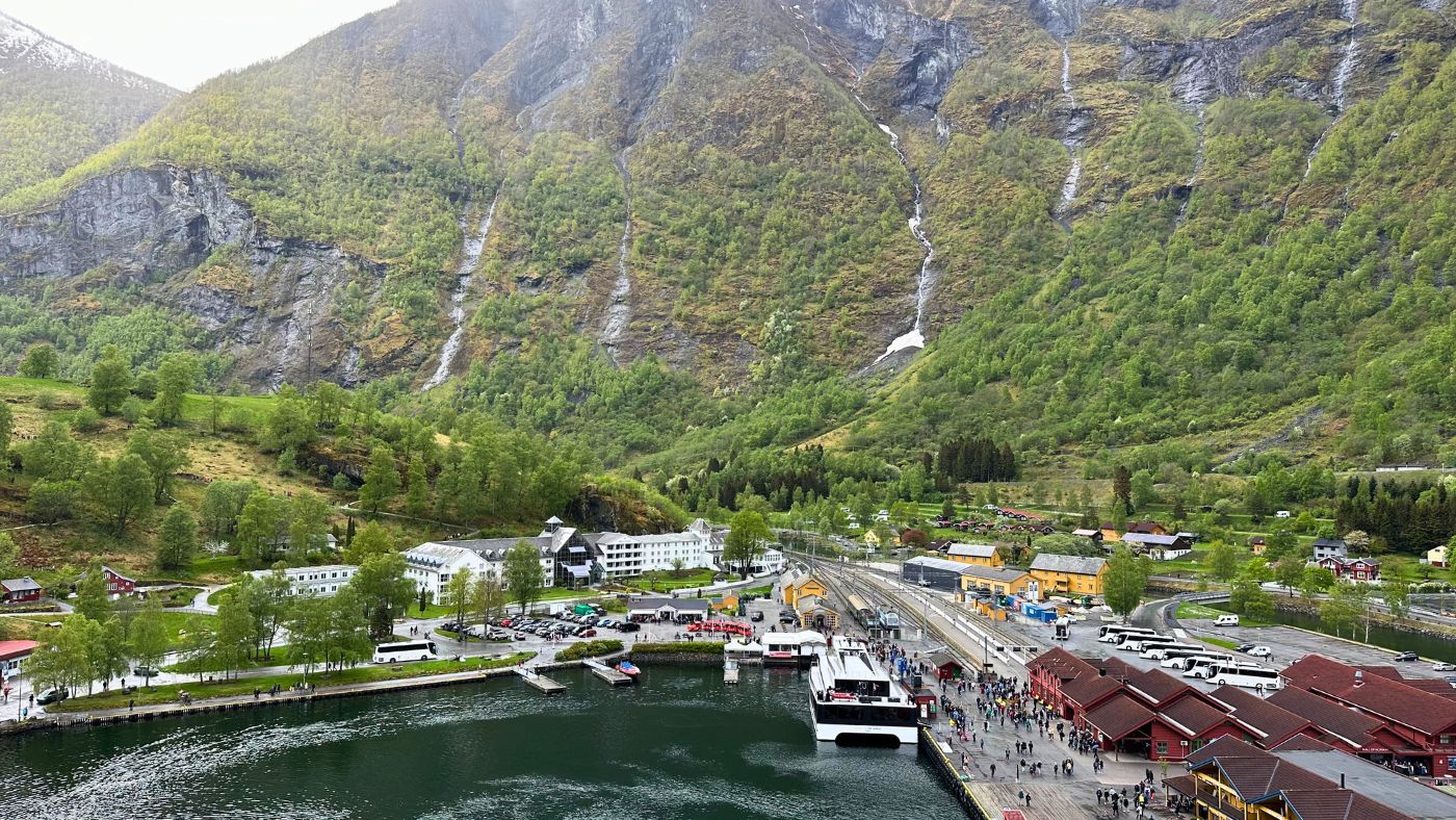 View of Flåm village from a ship. Photo: David Nikel.