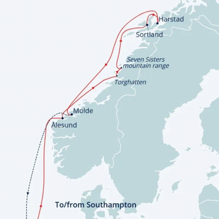 Itinerary map for Fred Olsen T2733 cruise.