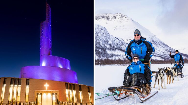 Northern Lights Cathedral and dog sledding experience in Alta, Norway.