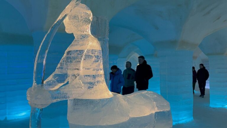 Ice sculpture at Sorrisniva Hotel in Alta, Norway. Photo: David Nikel.